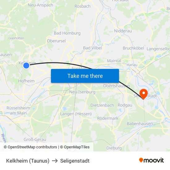 Kelkheim (Taunus) to Seligenstadt map