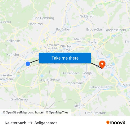 Kelsterbach to Seligenstadt map