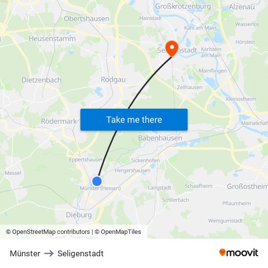 Münster to Seligenstadt map