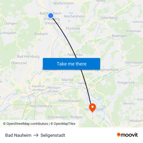 Bad Nauheim to Seligenstadt map