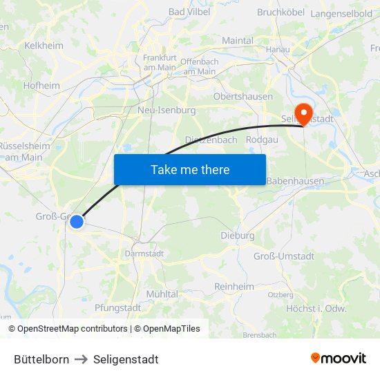 Büttelborn to Seligenstadt map