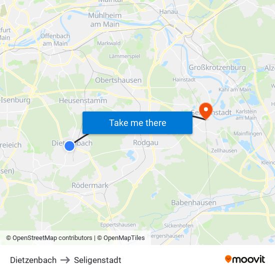 Dietzenbach to Seligenstadt map