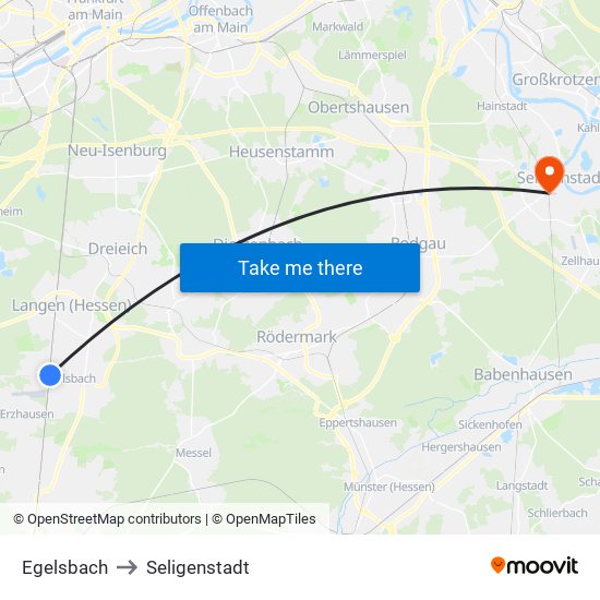 Egelsbach to Seligenstadt map