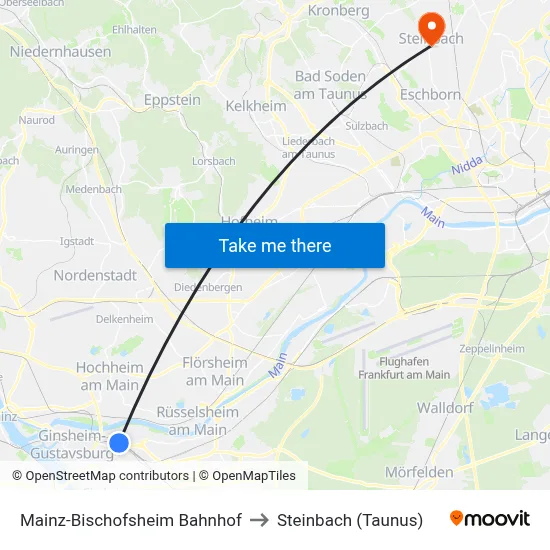 Mainz-Bischofsheim Bahnhof to Steinbach (Taunus) map
