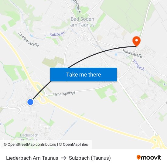 Liederbach Am Taunus to Sulzbach (Taunus) map