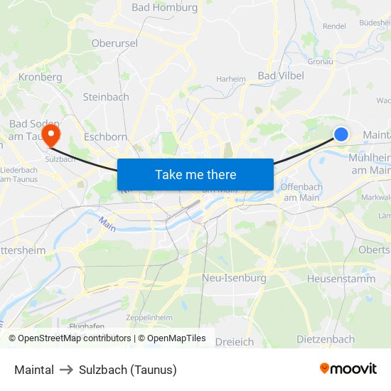 Maintal to Sulzbach (Taunus) map