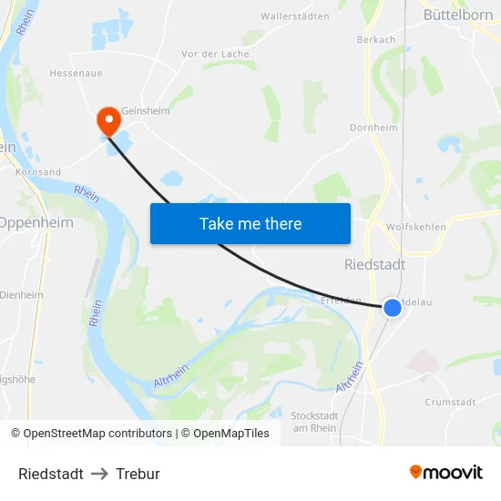 Riedstadt to Trebur map