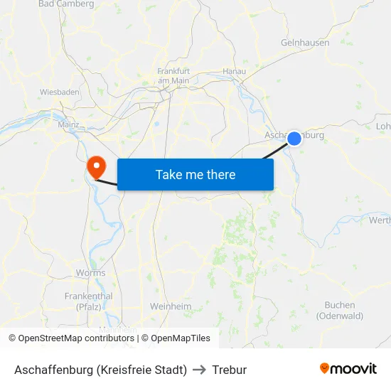 Aschaffenburg (Kreisfreie Stadt) to Trebur map