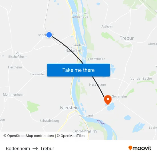 Bodenheim to Trebur map