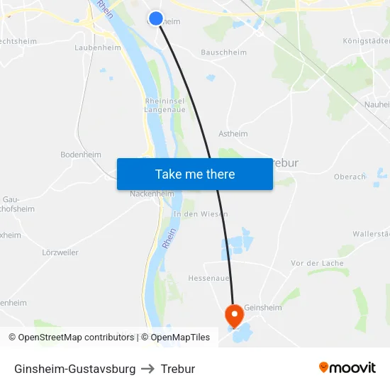 Ginsheim-Gustavsburg to Trebur map