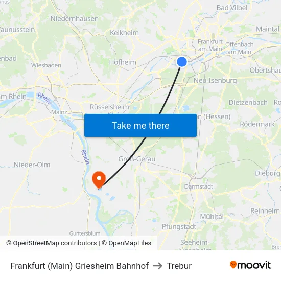Frankfurt (Main) Griesheim Bahnhof to Trebur map