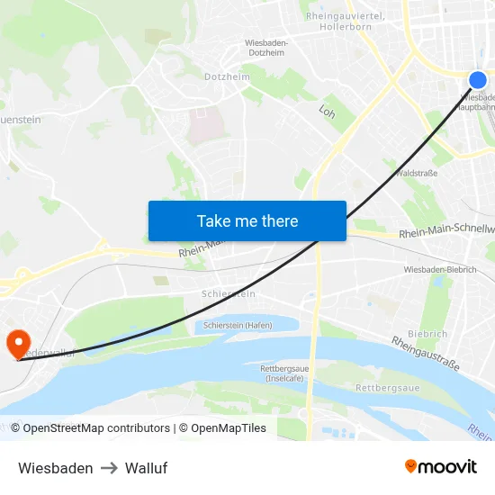 Wiesbaden to Walluf map