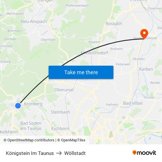 Königstein Im Taunus to Wöllstadt map