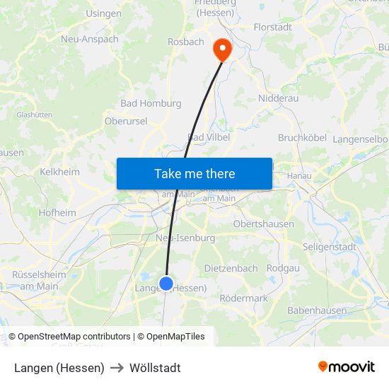 Langen (Hessen) to Wöllstadt map