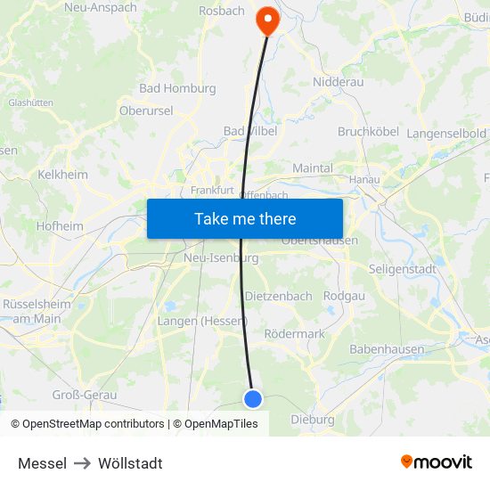 Messel to Wöllstadt map