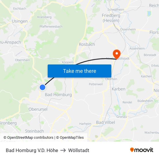 Bad Homburg V.D. Höhe to Wöllstadt map