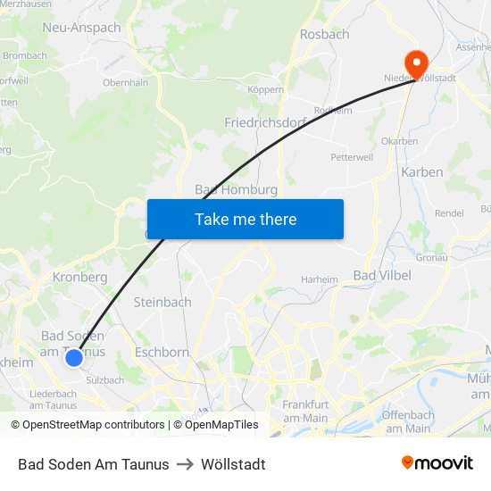 Bad Soden Am Taunus to Wöllstadt map