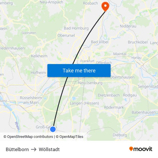 Büttelborn to Wöllstadt map