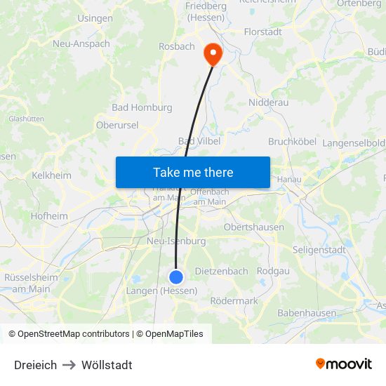 Dreieich to Wöllstadt map