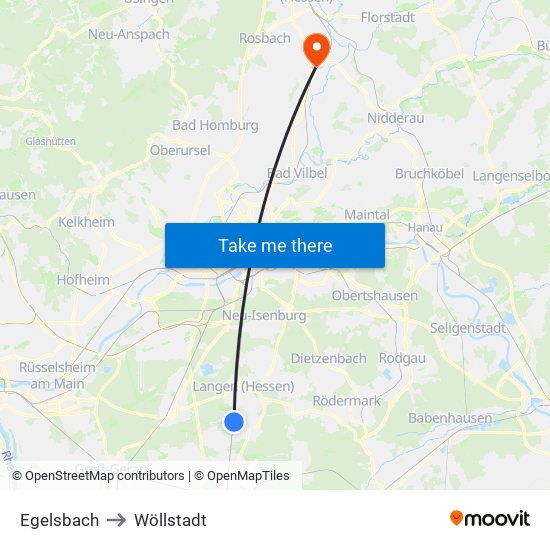 Egelsbach to Wöllstadt map