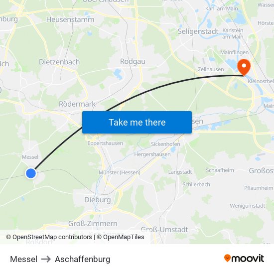 Messel to Aschaffenburg map