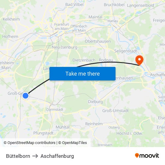 Büttelborn to Aschaffenburg map