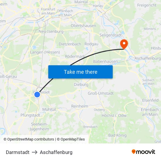 Darmstadt to Aschaffenburg map