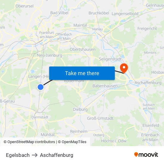 Egelsbach to Aschaffenburg map