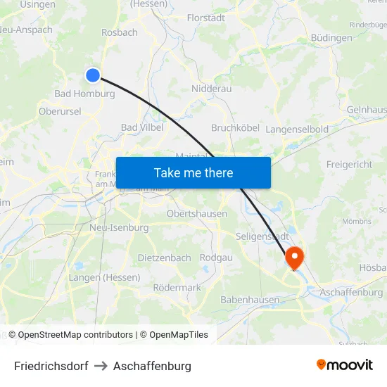 Friedrichsdorf to Aschaffenburg map