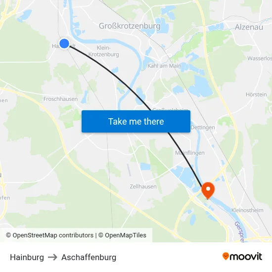 Hainburg to Aschaffenburg map