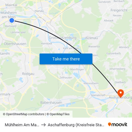 Mühlheim Am Main to Aschaffenburg (Kreisfreie Stadt) map