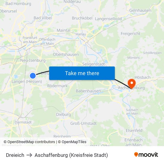 Dreieich to Aschaffenburg (Kreisfreie Stadt) map