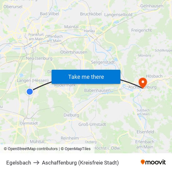 Egelsbach to Aschaffenburg (Kreisfreie Stadt) map