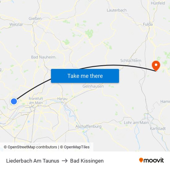 Liederbach Am Taunus to Bad Kissingen map