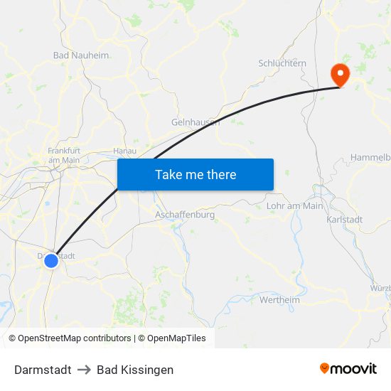 Darmstadt to Bad Kissingen map