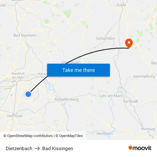 Dietzenbach to Bad Kissingen map