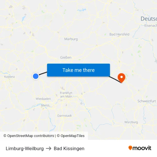 Limburg-Weilburg to Bad Kissingen map