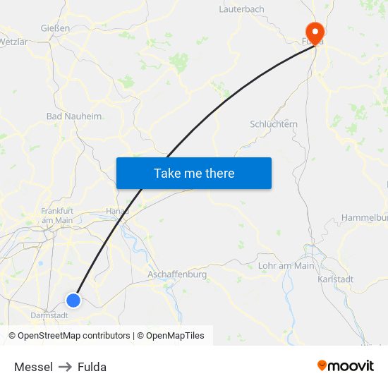 Messel to Fulda map