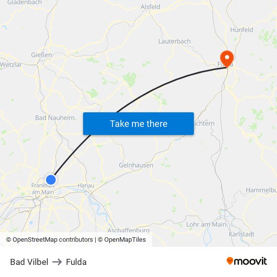 Bad Vilbel to Fulda map