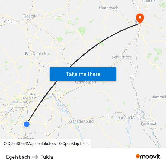 Egelsbach to Fulda map