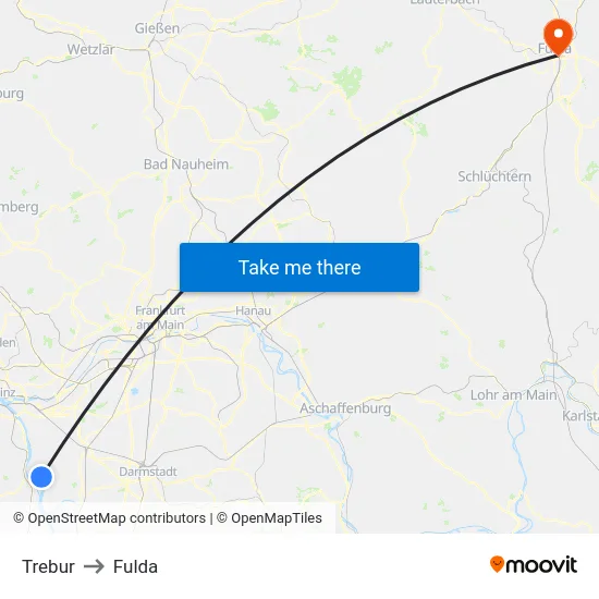 Trebur to Fulda map