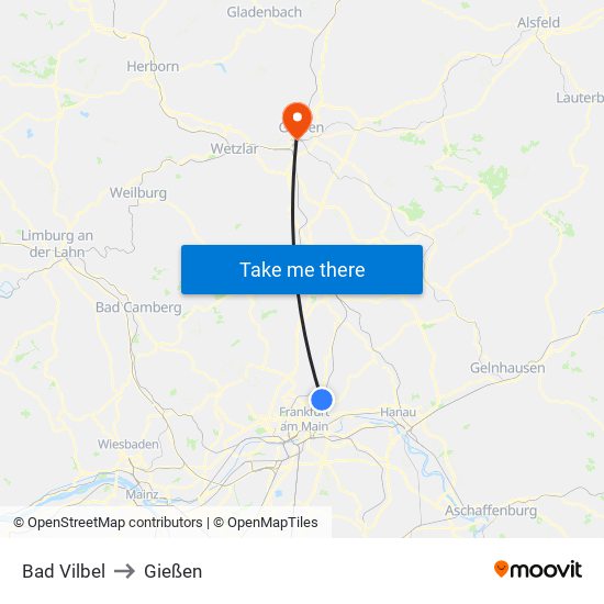 Bad Vilbel to Gießen map