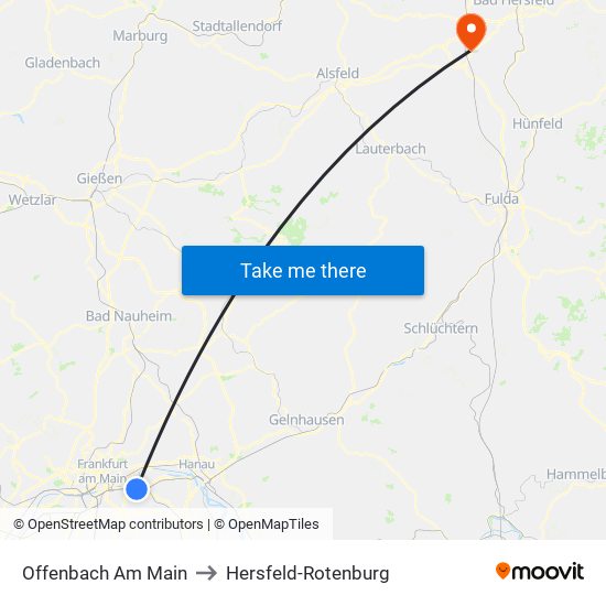 Offenbach Am Main to Hersfeld-Rotenburg map