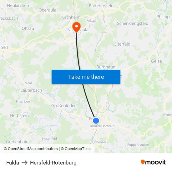 Fulda to Hersfeld-Rotenburg map