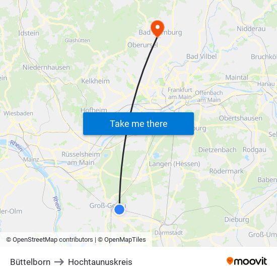 Büttelborn to Hochtaunuskreis map