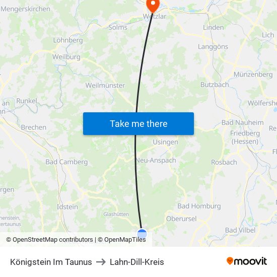 Königstein Im Taunus to Lahn-Dill-Kreis map
