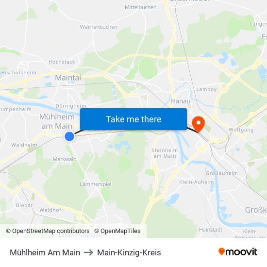 Mühlheim Am Main to Main-Kinzig-Kreis map