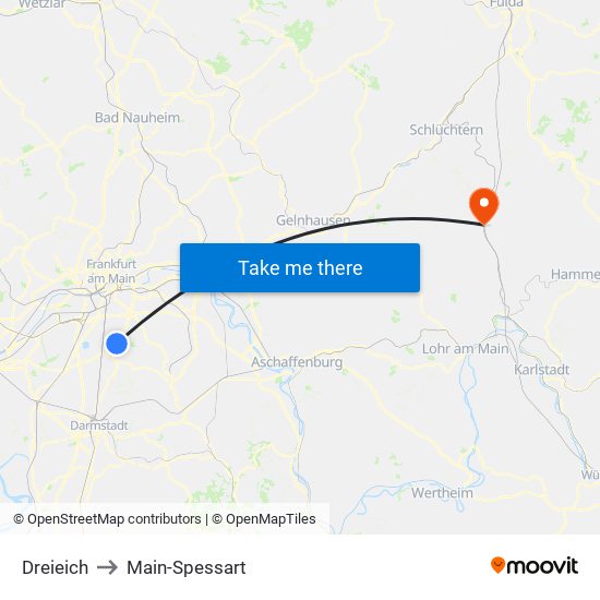 Dreieich to Main-Spessart map