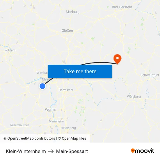 Klein-Winternheim to Main-Spessart map