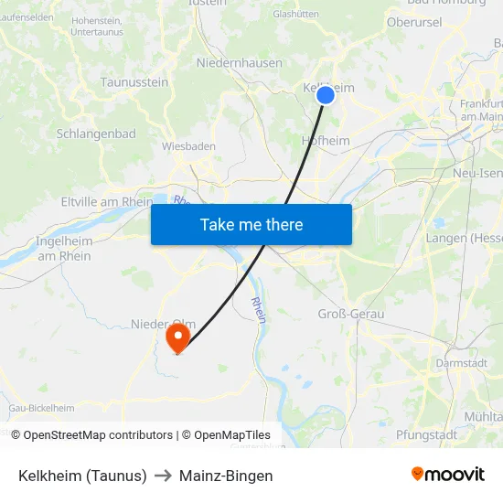 Kelkheim (Taunus) to Mainz-Bingen map